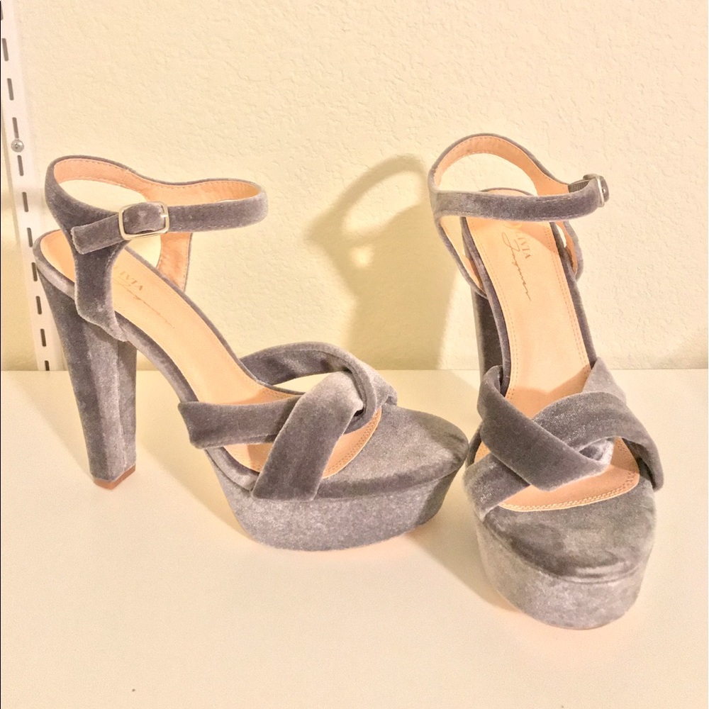 Gray velvet platform heels!
